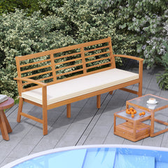 Patio 64 Inch Wood Bench with Seat Cushion and Slatted Seat for Backyard