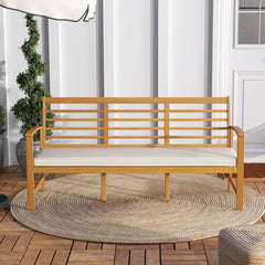 Patio 64 Inch Wood Bench with Seat Cushion and Slatted Seat for Backyard
