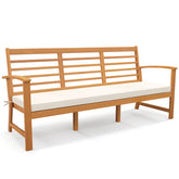Patio 64 Inch Wood Bench with Seat Cushion and Slatted Seat for Backyard