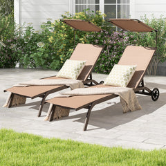 Patio Heavy-Duty Adjustable Chaise Lounge Chair with Canopy Cup holder and Wheels