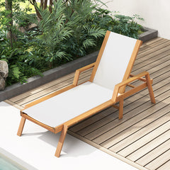 Patio Chaise Lounge Chair with Armrests and Fabric Seat for Backyard