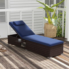 Outdoor PE Rattan Chaise Lounge with 6-level Backrest
