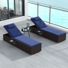 Outdoor PE Rattan Chaise Lounge with 6-level Backrest