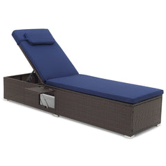 Outdoor PE Rattan Chaise Lounge with 6-level Backrest