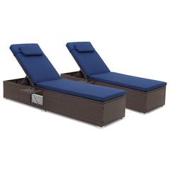 Outdoor PE Rattan Chaise Lounge with 6-level Backrest