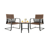 3 Pieces Patio Rattan Conversation Set with Quick Dry Lumbar Pillows