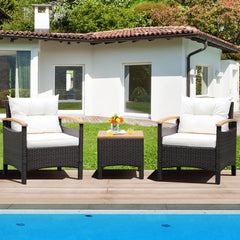 3 Pieces Patio Rattan Furniture Set with Removable Cushions