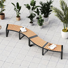 Patio Curved Bench with Slatted Seat and Metal Legs