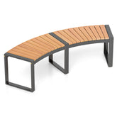 Patio Curved Bench with Slatted Seat and Metal Legs