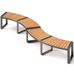 Patio Curved Bench with Slatted Seat and Metal Legs