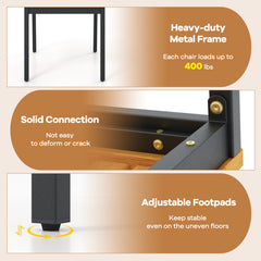 Patio Dining Chair Set of 2 with Metal and Acacia Wood Frame