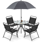6 Pieces Patio Dining Set Folding Chairs Glass Table Tilt Umbrella for Garden
