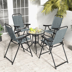 Patio Folding Bar Stool Set of 4 with Metal Frame and Footrest