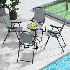 Patio Folding Bar Stool Set of 4 with Metal Frame and Footrest