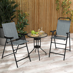 Patio Folding Bar Stool Set of 2 with Metal Frame and Footrest