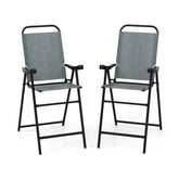 Patio Folding Bar Stool Set of 2 with Metal Frame and Footrest
