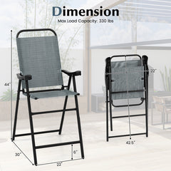 Patio Folding Bar Stool Set of 4 with Metal Frame and Footrest