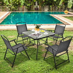 Patio Folding Chairs Set of 4 with Cozy Seat Fabric and Heavy-Duty Metal Frame