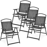 Patio Folding Chairs Set of 4 with Cozy Seat Fabric and Heavy-Duty Metal Frame