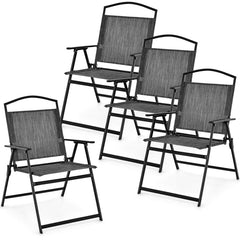 Patio Folding Chairs Set of 4 with Cozy Seat Fabric and Heavy-Duty Metal Frame
