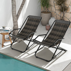 Patio PE Wicker Rocking Chair with Armrests and Metal Frame