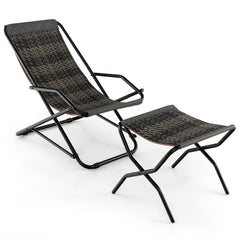 Patio PE Wicker Rocking Chair with Armrests and Metal Frame