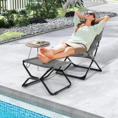 Patio Folding Sling Chair with Ottoman Footrest and Removable Cushion