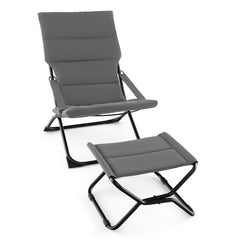 Patio Folding Sling Chair with Ottoman Footrest and Removable Cushion