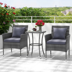 3 Pieces Patio Furniture Set with Cushioned Patio Chairs and Tempered Glass Coffee Table