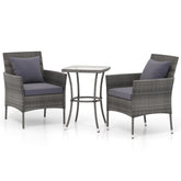 3 Pieces Patio Furniture Set with Cushioned Patio Chairs and Tempered Glass Coffee Table
