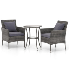 3 Pieces Patio Furniture Set with Cushioned Patio Chairs and Tempered Glass Coffee Table