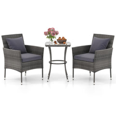 3 Pieces Patio Furniture Set with Cushioned Patio Chairs and Tempered Glass Coffee Table