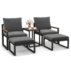 5 Pieces Aluminum Frame Weatherproof Outdoor Conversation Set with Soft Cushions