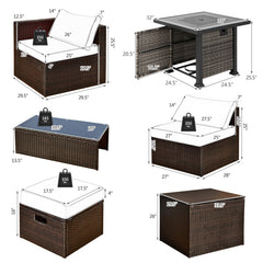 Outdoor 9 Pieces Patio Furniture Set with 50,000 BTU Propane Fire Pit Table