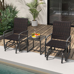 3 Piece Patio Gliding Set with Tempered Glass Coffee Table All Weather
