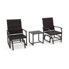3 Piece Patio Gliding Set with Tempered Glass Coffee Table All Weather