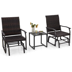 3 Piece Patio Gliding Set with Tempered Glass Coffee Table All Weather