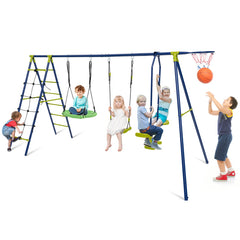 550 LBS 6-in-1 Patio Kids Swing Set with Climbing Net and Ladder