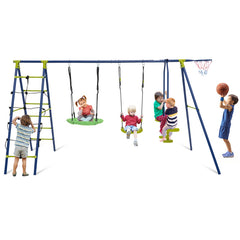 550 LBS 6-in-1 Patio Kids Swing Set with Climbing Net and Ladder