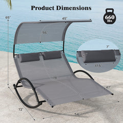 Outdoor Dual Rocker Sunbed 2-Person Canopied Patio Lounger with Detachable Headrests