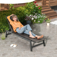 Patio PE Rattan Chaise Lounge with 5-Level Backrest and Wheels