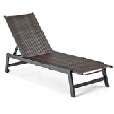 Patio PE Rattan Chaise Lounge with 5-Level Backrest and Wheels