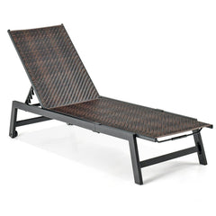 Patio PE Rattan Chaise Lounge with 5-Level Backrest and Wheels