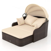 Patio PE Rattan Daybed with Retractable Canopy and Soft Cushions