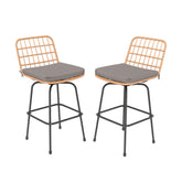 Patio Swivel Barstools Set of 2 with Soft Seat Cushions