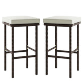 Patio Wicker Bar Stools Set of 2 with Seat Cushions and Footrest