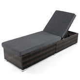 Patio Wicker Lounge Chair with 4-level Backrest and Long Seat Cushion