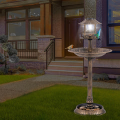Pedestal Bird Bath with Solar Light with Bird Feeder and Flower Planter