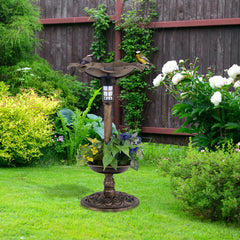 Standing Pedestal Birdbath and Feeder Combo with Lotus Leaf Bowl
