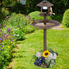 Pedestal Bird Bath with Solar Light with Bird Feeder and Flower Planter